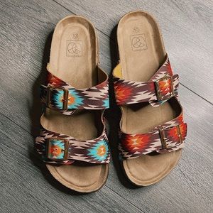 Everglades Aztec Tribal Double Buckle Sandals